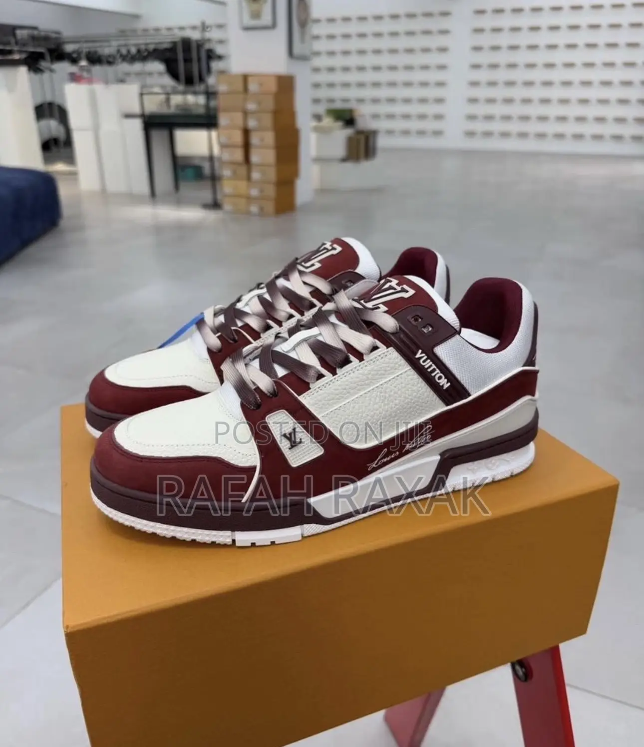 Original White/Maroon Louis Vuitton Lv Trainer Sneakers