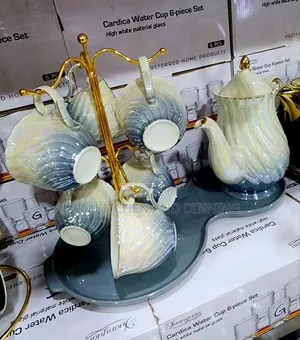 Photo - Teapot Set With Metal Holder, Ceramic Cups and Tray