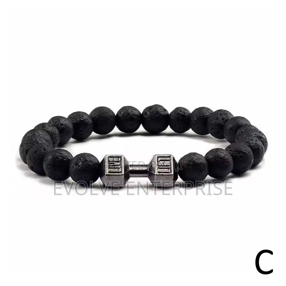Natural Black Volcanic Lava Stone Dumbbell Bracelet