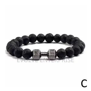Natural Black Volcanic Lava Stone Dumbbell Bracelet