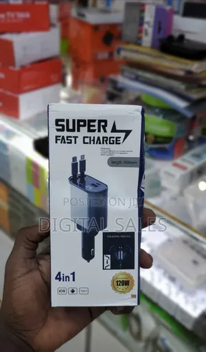 Retractable Car Charger, 4 In1 Fast Car Phone Charger 120w