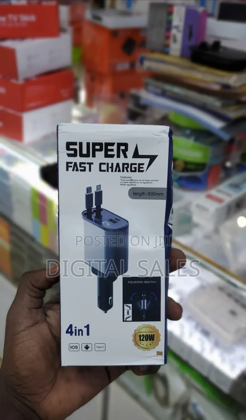 Retractable Car Charger, 4 In1 Fast Car Phone Charger 120w