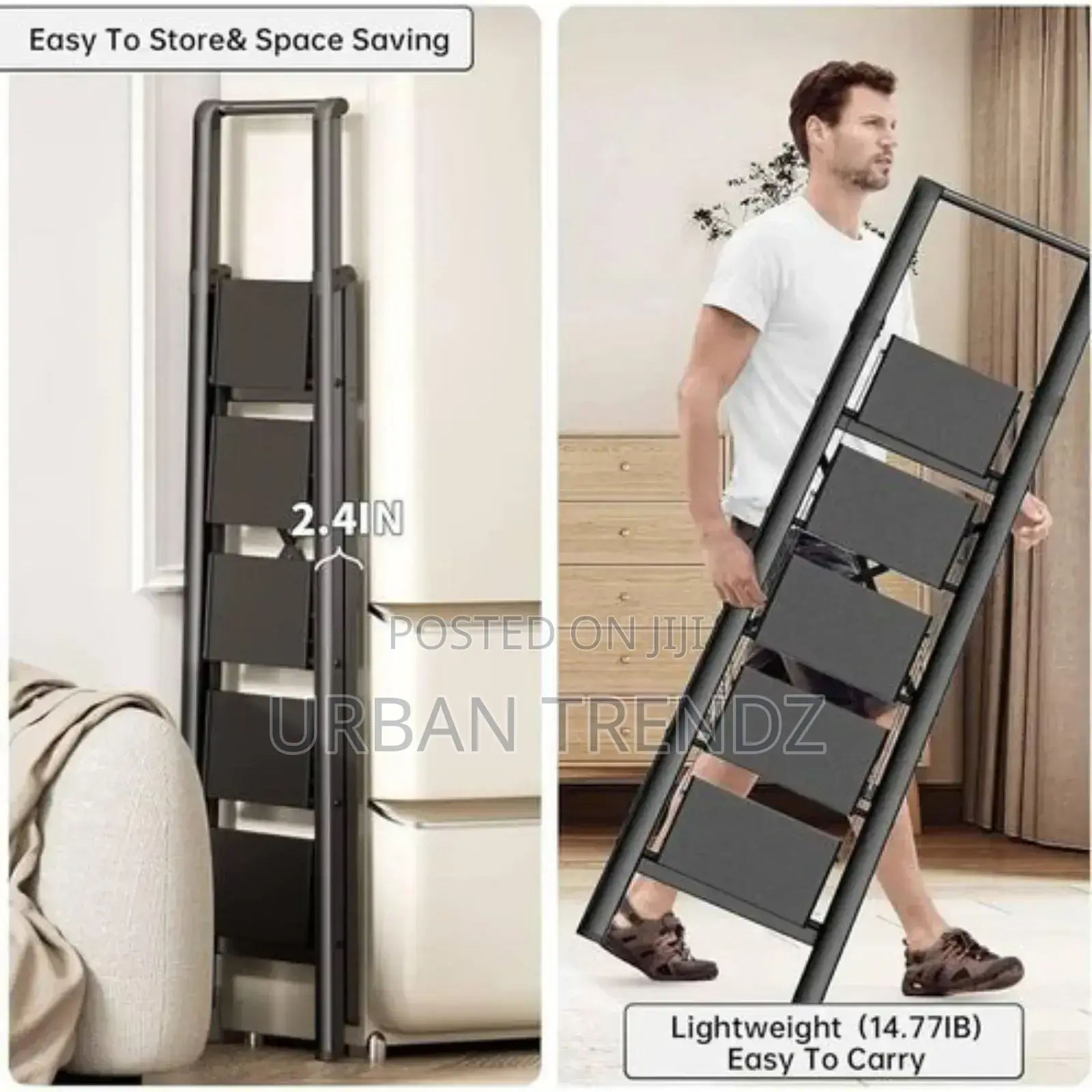 Portable Folding Step Ladder With Handgrip, Multi-Use Steel