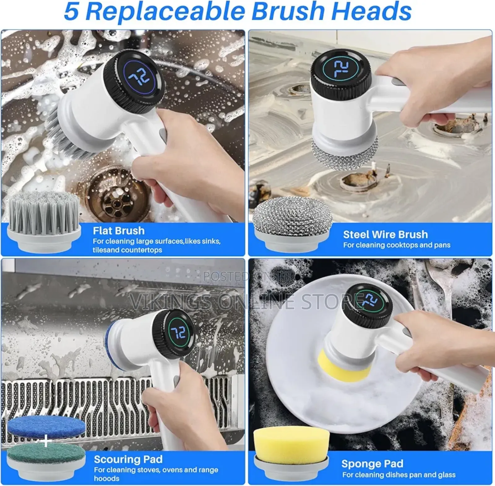 Multifunctional Power Spin Scrubber With 5 Brush Heads,