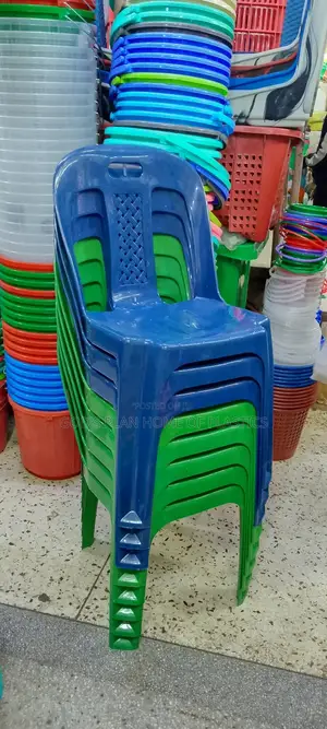 Photo - Armless Plastic Chairs Blue and Green