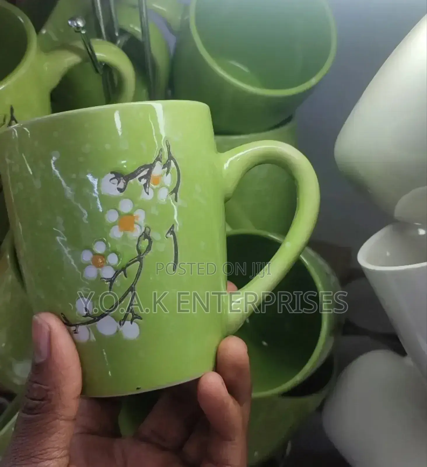 Ceramic Tea Cups Green Heavy Quality