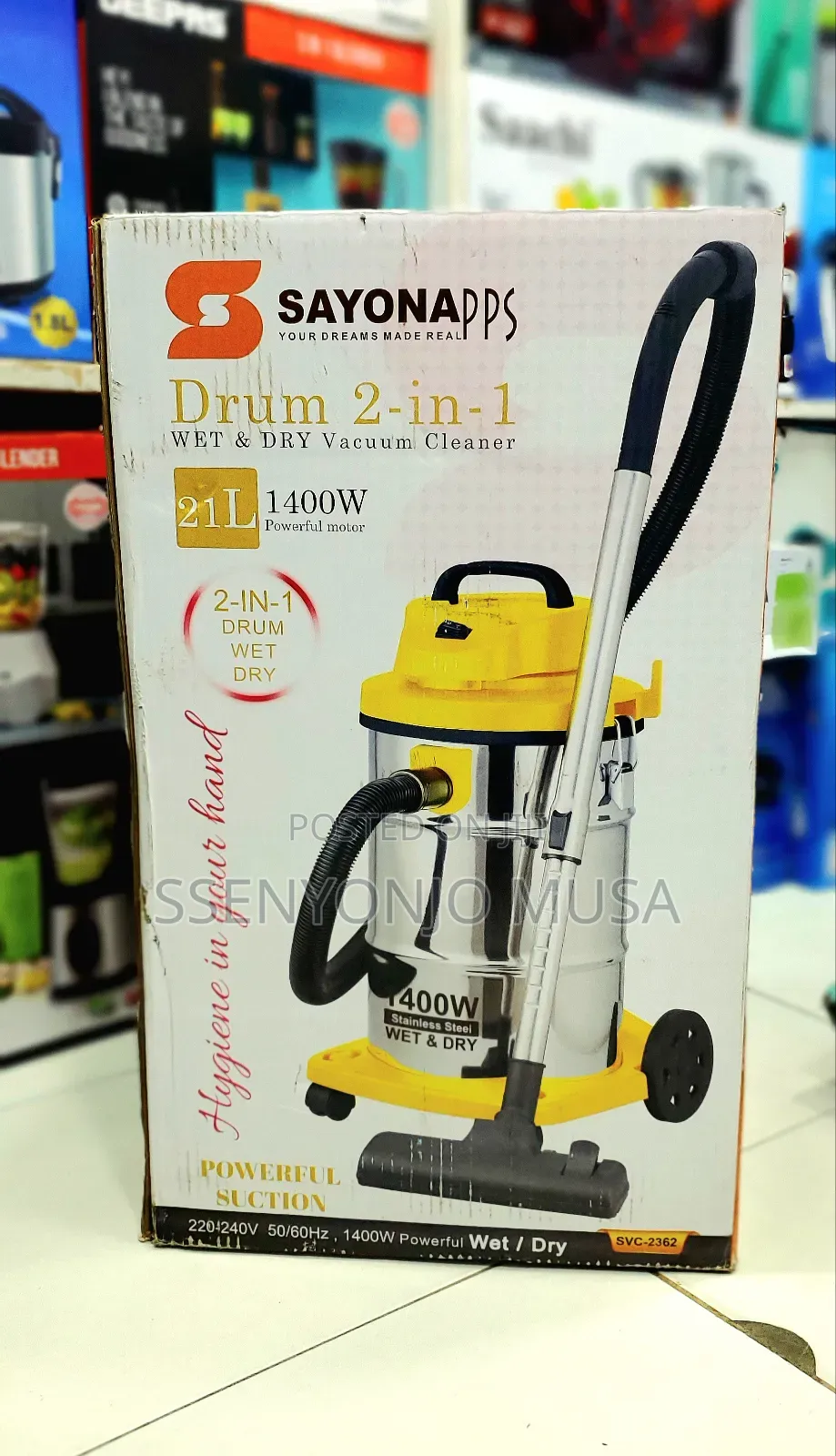 Sayona Vacuum 2-in-1 Wet Dry Drum Cleaner - 1400w, 21l