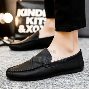 Moccasins for Men-Pu Leather,Rubber Sole,Walking Shoes-Black
