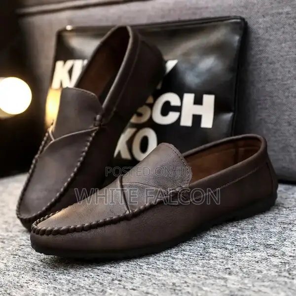 Moccasins for Men-Pu Leather,Rubber Sole,Walking Shoes-Brown