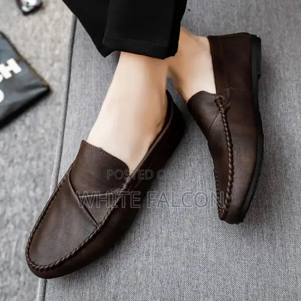 Moccasins for Men-Pu Leather,Rubber Sole,Walking Shoes-Brown