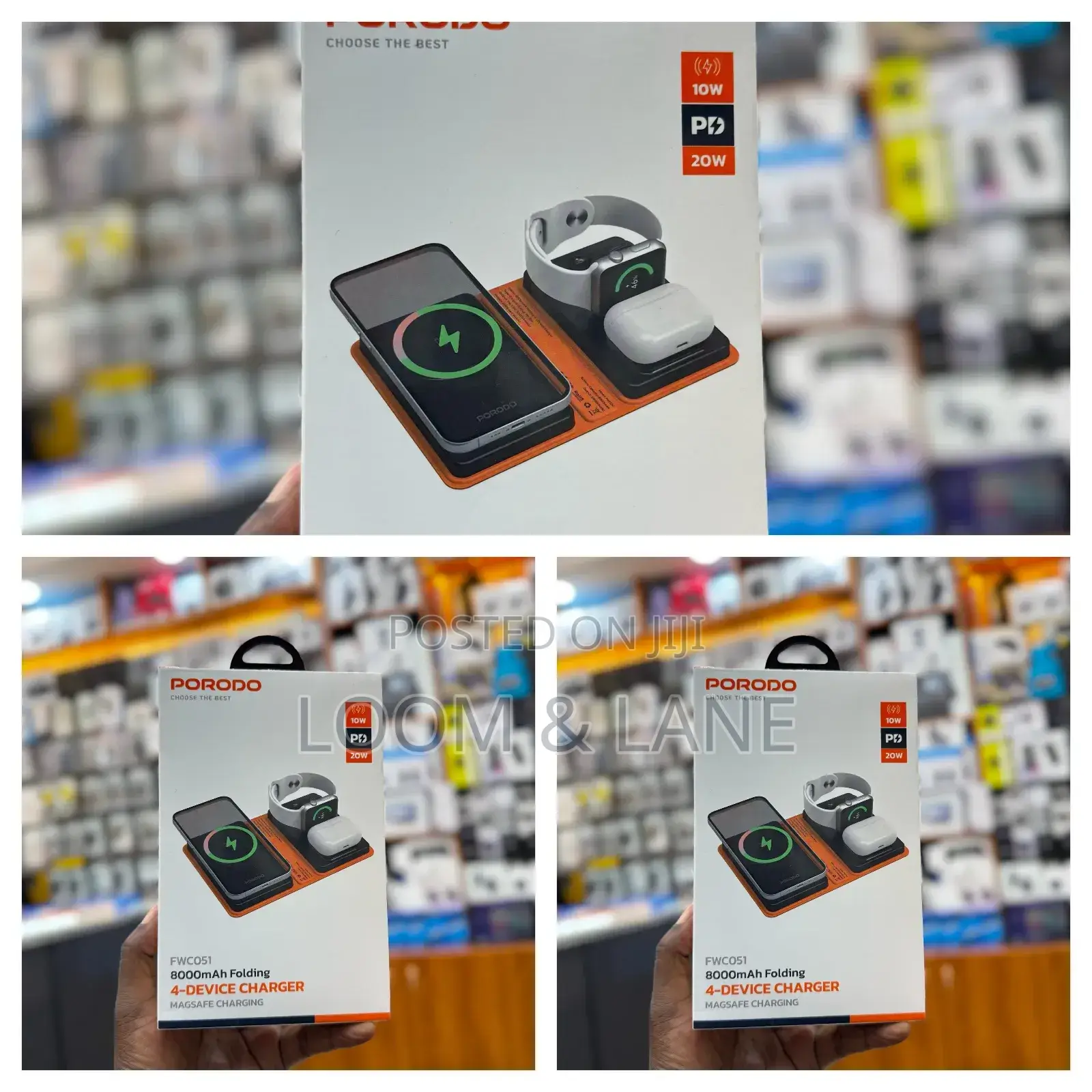 Porodo 8000mah Folding 4-Device Charger