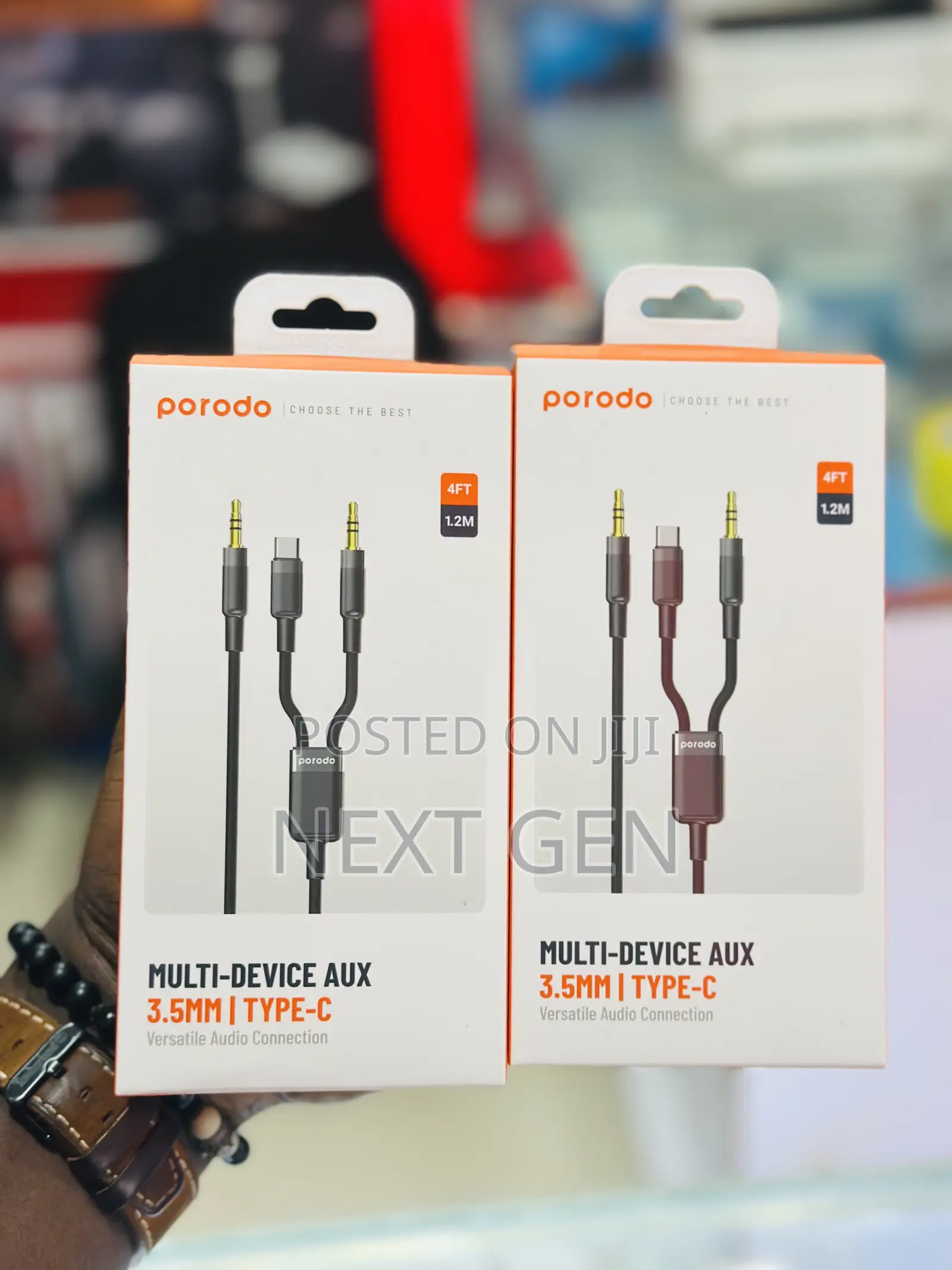 Porodo 2in1 Aux 3.5 to 3.5+Typec Cable 1.2m