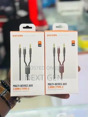 Porodo 2in1 Aux 3.5 to 3.5+Typec Cable 1.2m