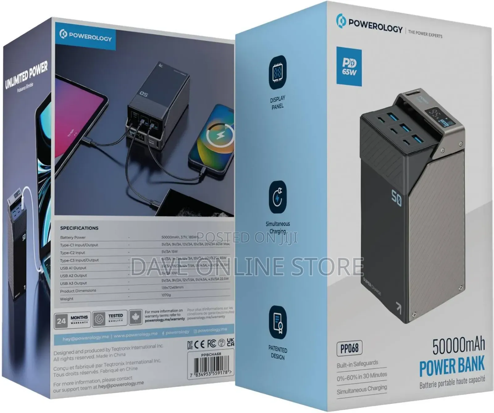 Powerology 50000mah Power Bank Super Charger, 65w, 3pd
