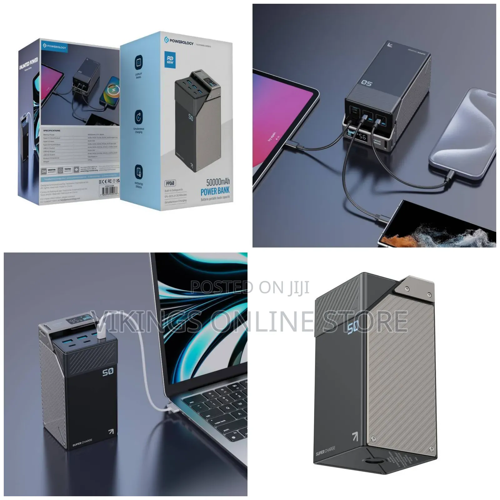 Powerology 50000mah Power Bank With 65w Power - Black