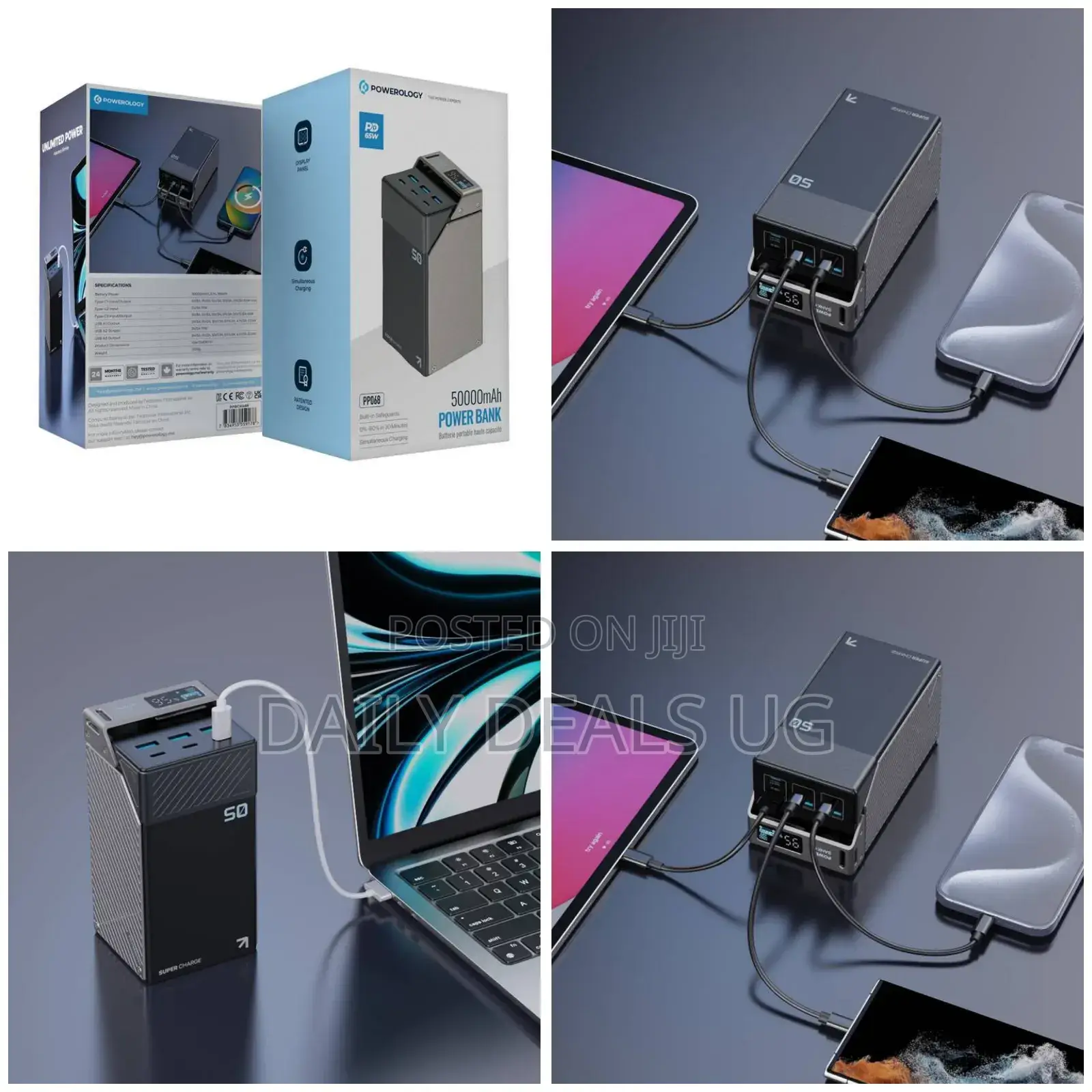 Powerology 50000mah Power Bank 65w 3×Pd Type-C and 3×Usb-A