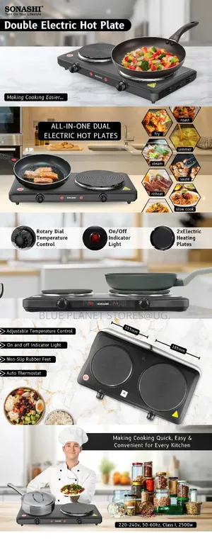 Sonashi Double Electric Hotplates \\ 2500w \\ SHP-613n.
