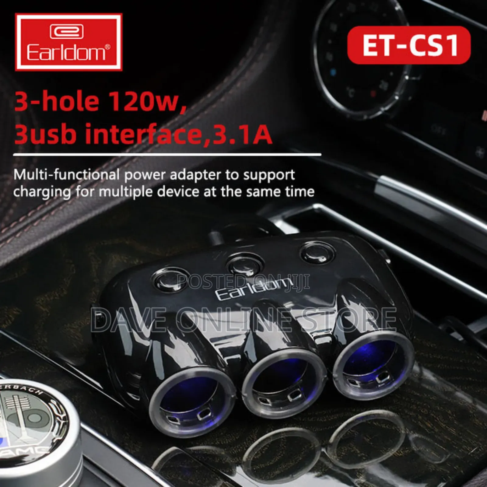 Earldom 3 Ports Cigarette Lighter Sockets Usb Car Charger