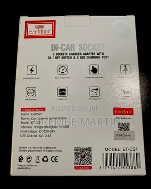 Earldom in Car 3 Socket Charger Adapter ,2 Usb Charging Port