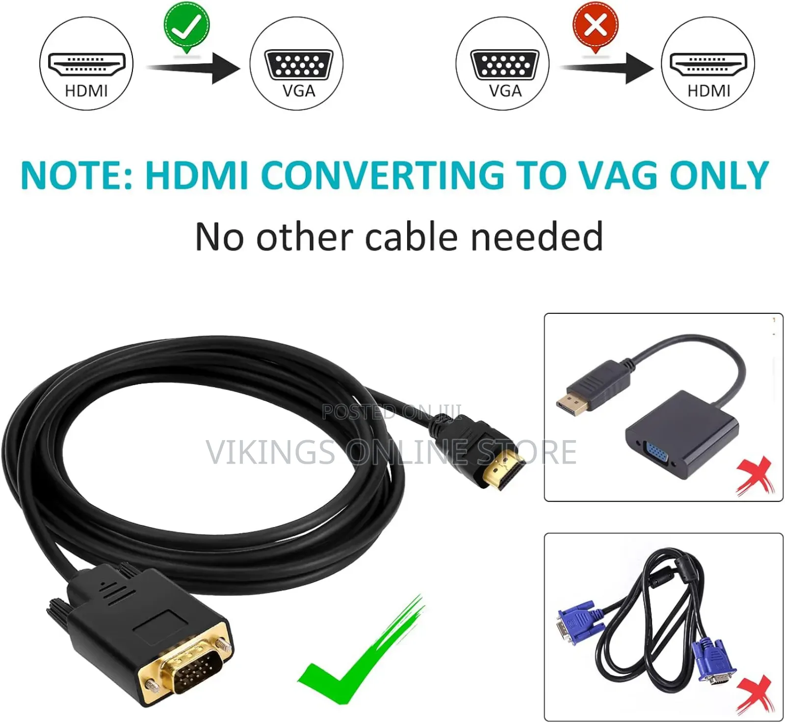 Hdmi to Vga Cable 1080p Male to Male Video Converter