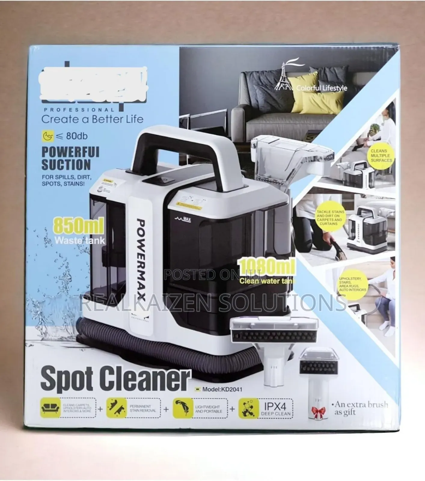 Powermax 1080ml Portable Upholstery Suction Spot Cleaner450w