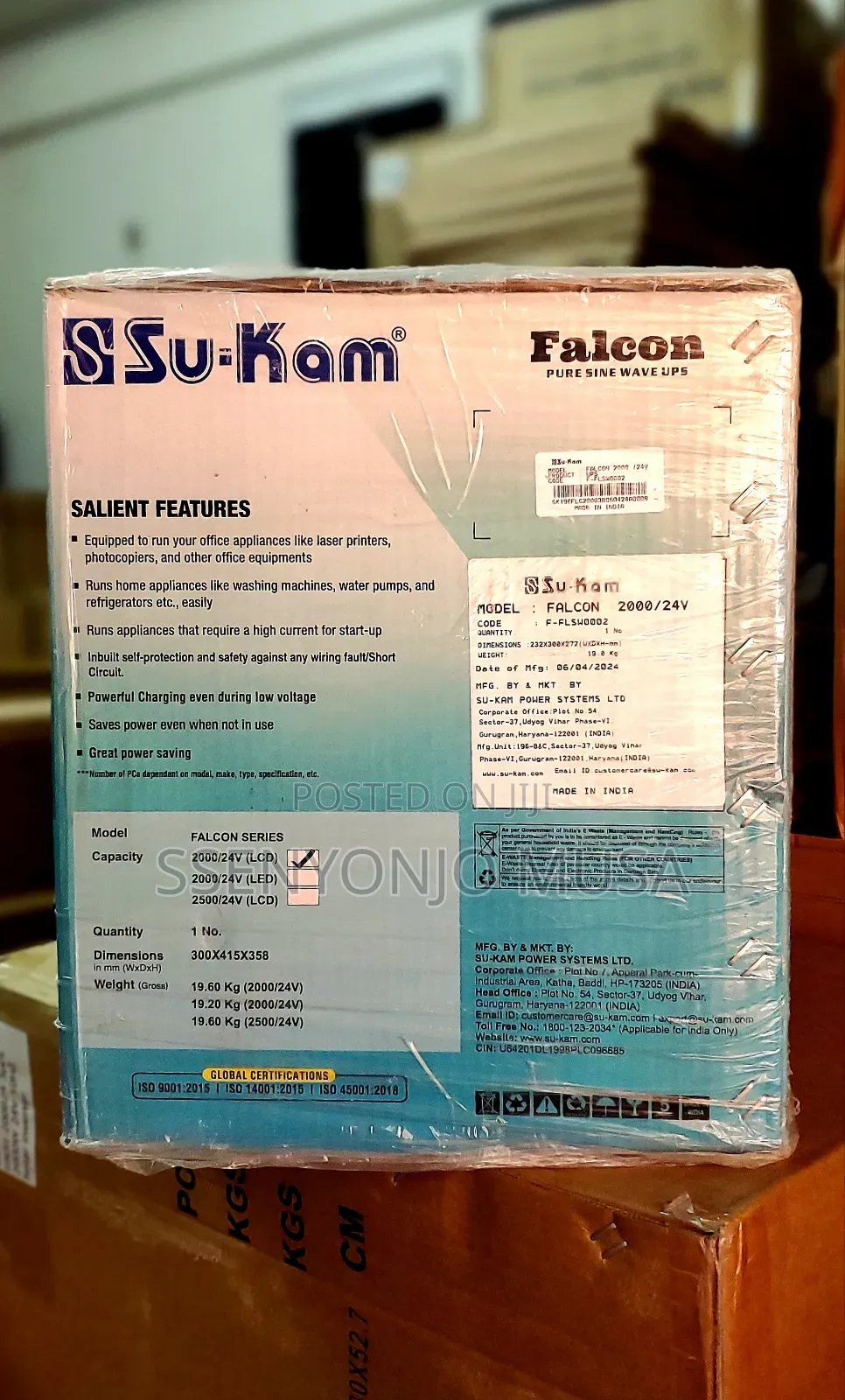 Sukam 2000/24v Falcon Sinewave Ups Inverter -1800w Load