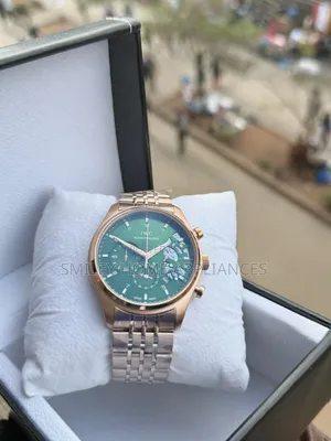 Iwc Schaffhausen Silver Brown Wrist Watch With Green Face
