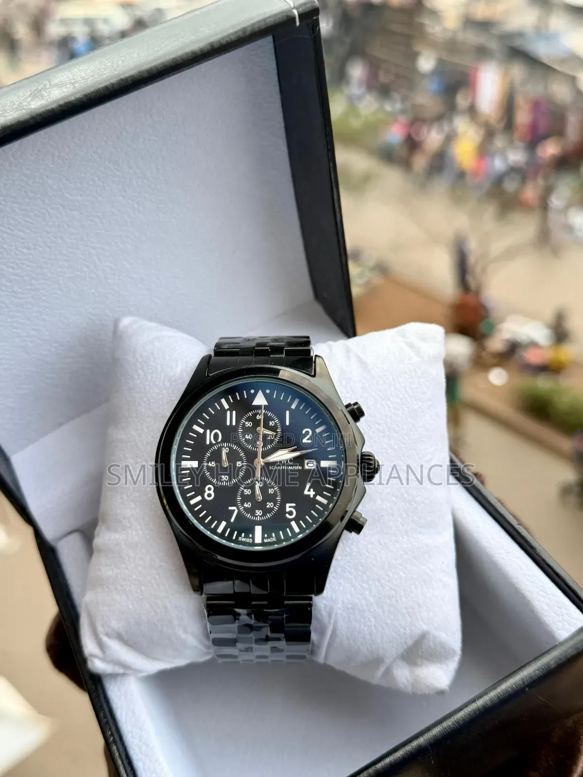 Iwc Schaffhausen Analog Wrist Black Watch With Black Face