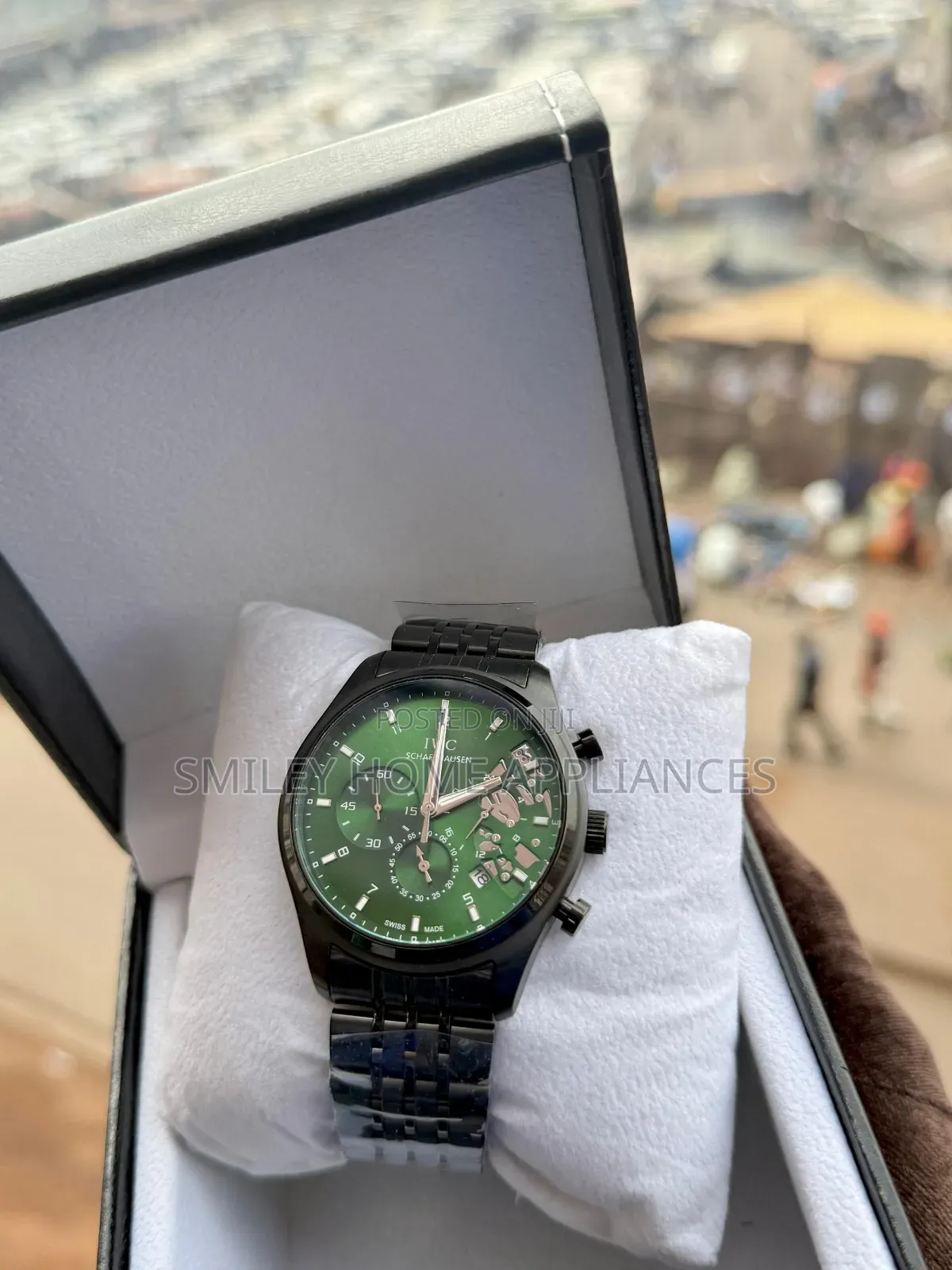 Iwc Schaffhausen Blacked Out Men's Watch With Greeen Face