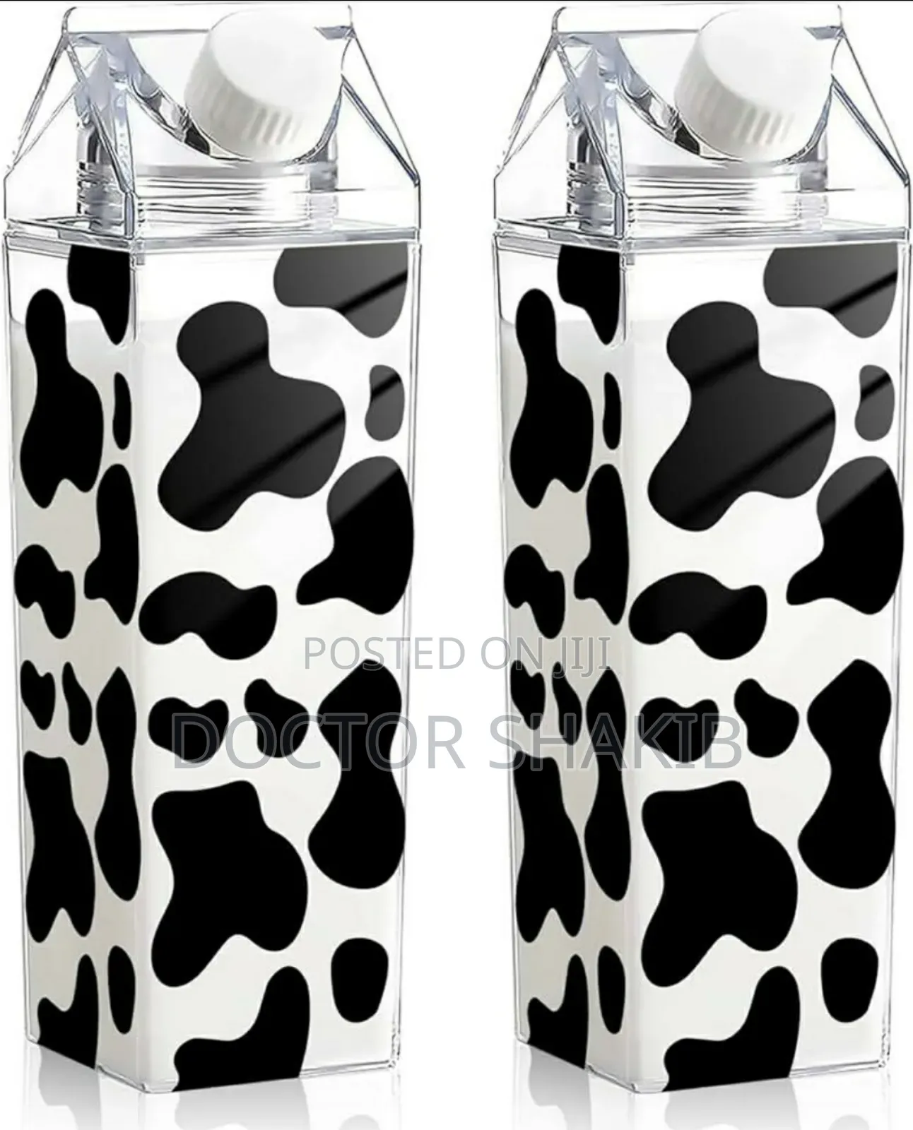 New Whaline Cow Print Milk Carton Water Bottle 1ltr