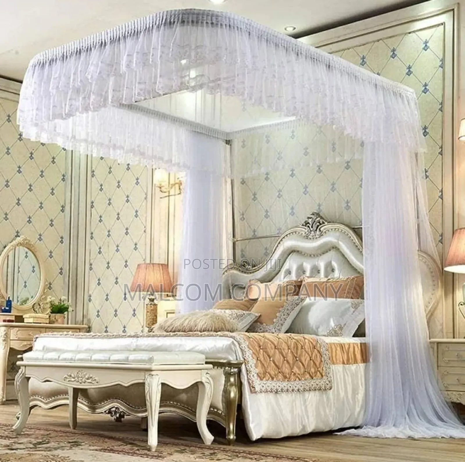 Two Stand Rail White Mosquito Net.