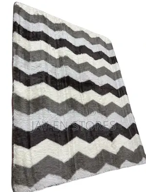 Black White Light Grey Zigzag Fur Carpet Available
