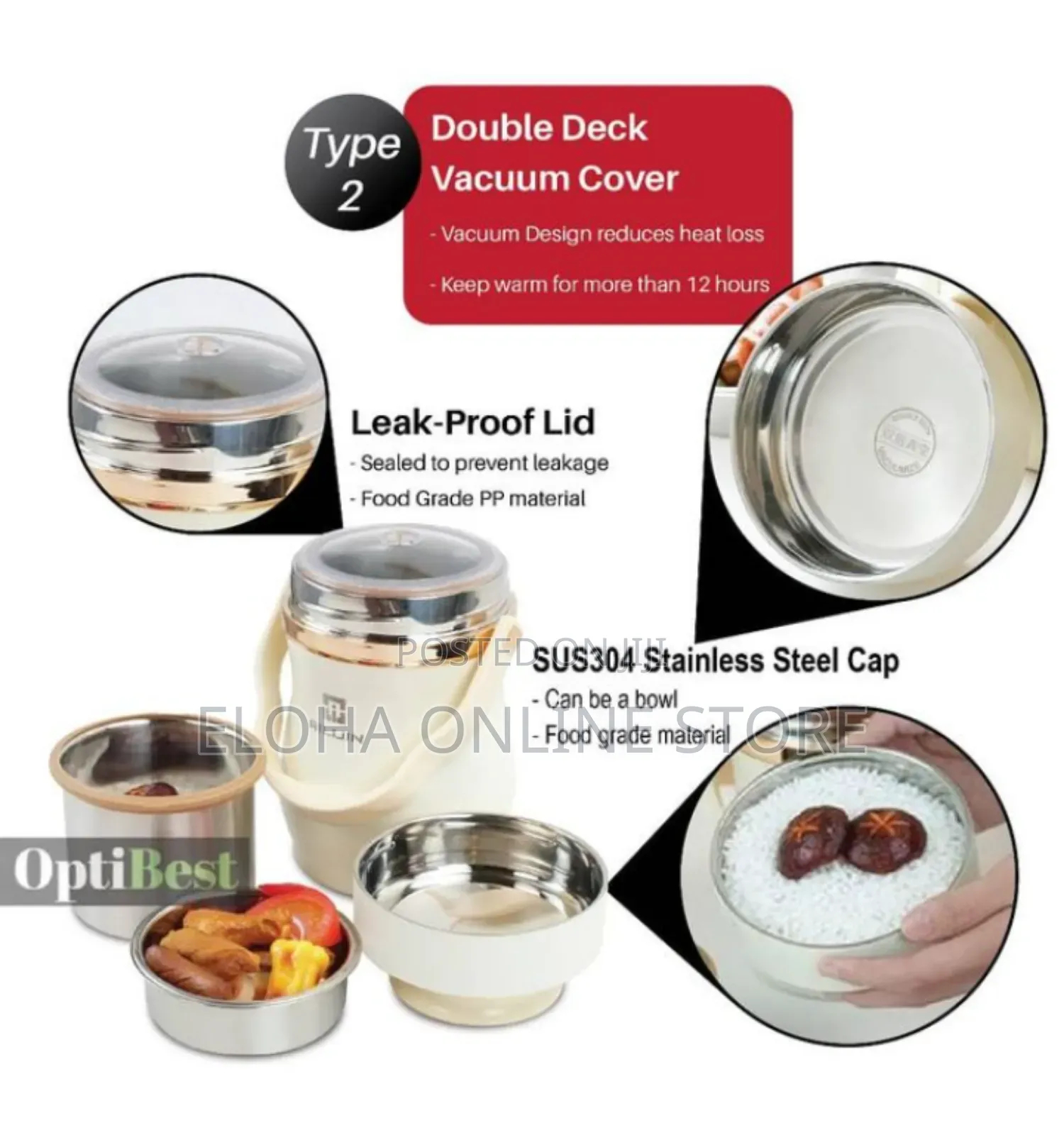 2l Ailijin Double-Layer Vacuum-Insulated Food Container