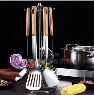 Stainless Steel Kitchen Utensils Set With Wooden Handles
