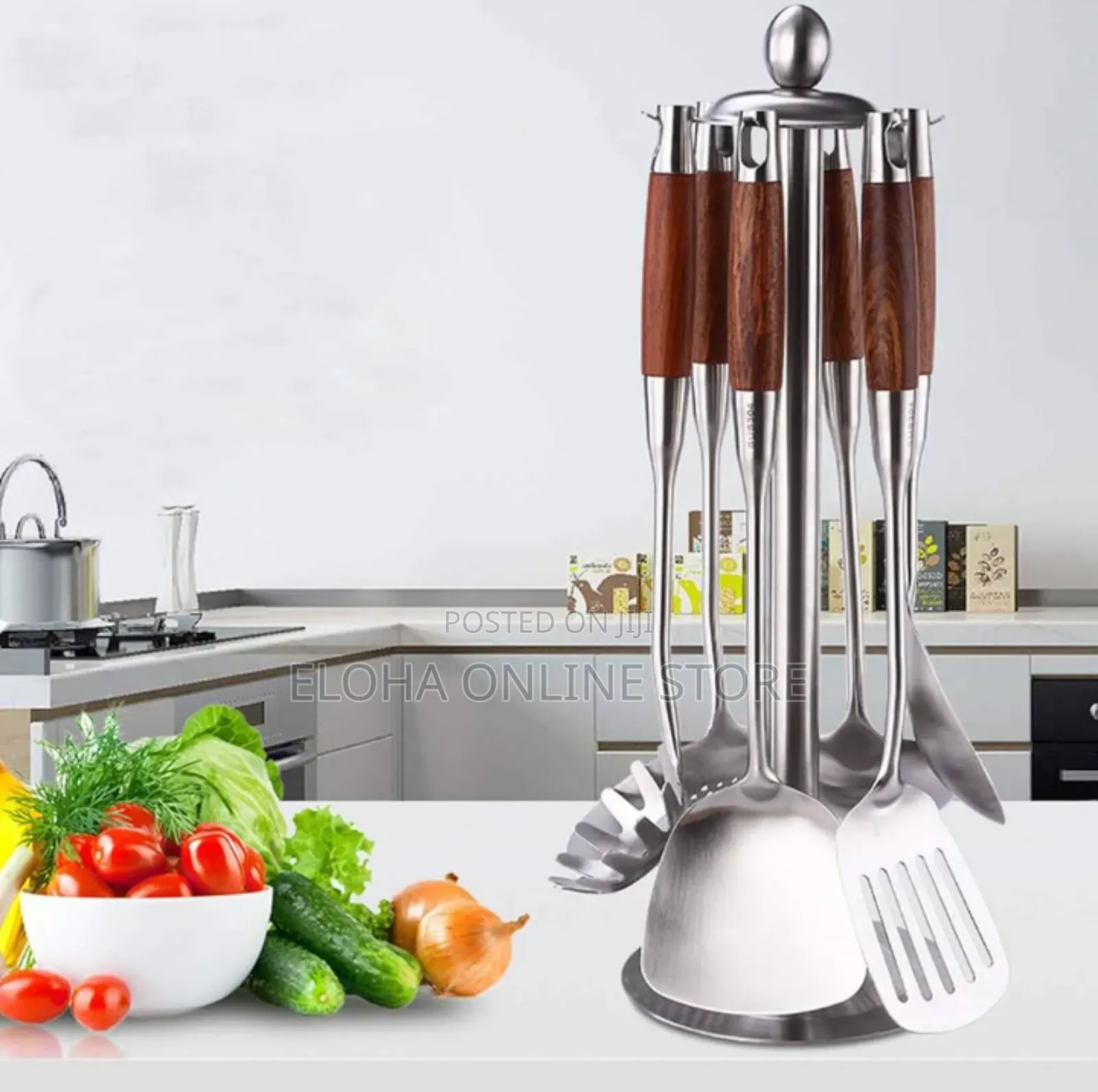 Stainless Steel Kitchen Utensils Set With Wooden Handles