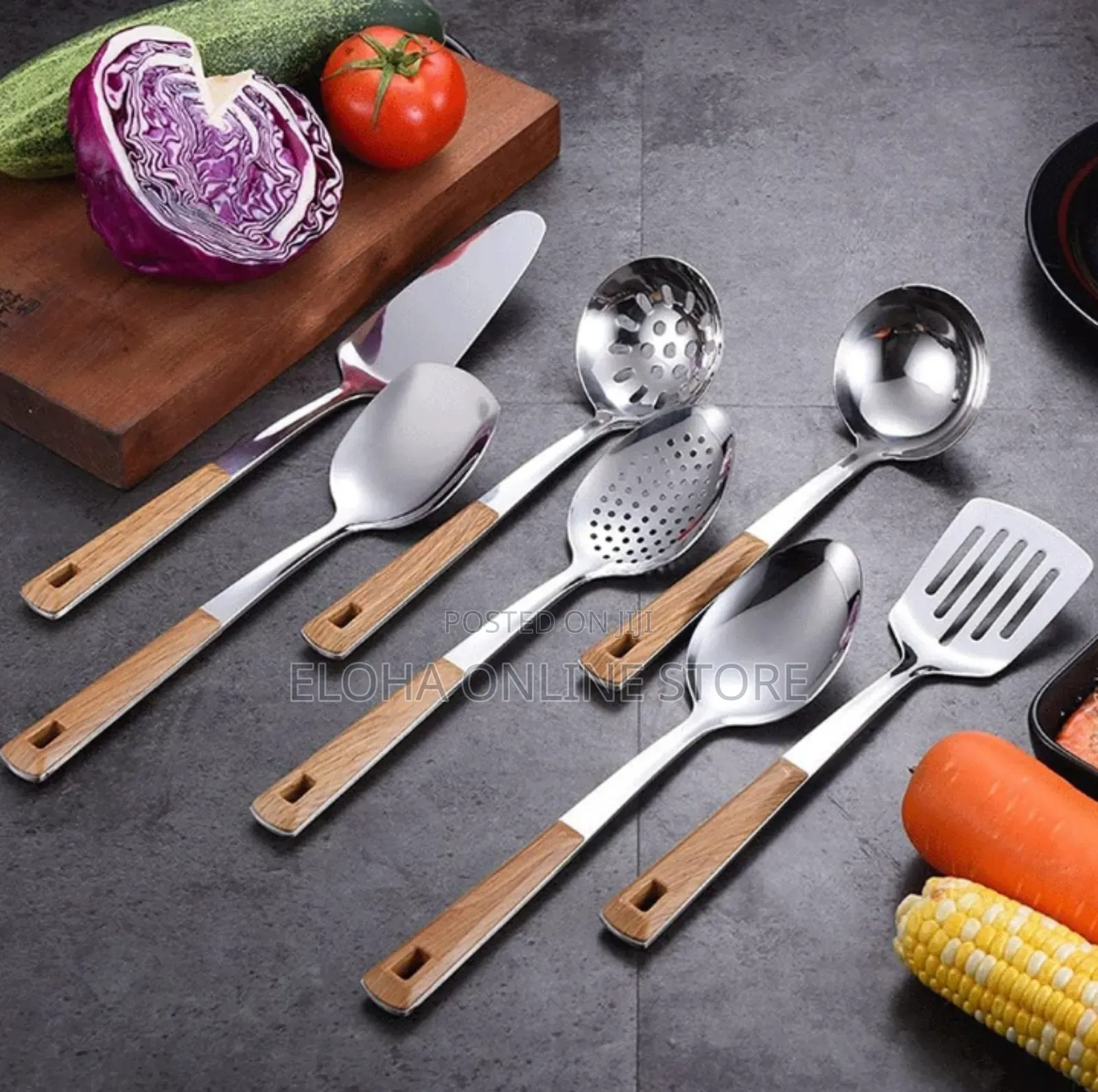 Stainless Steel Kitchen Utensils Set With Wooden Handles