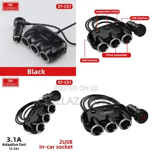 Earldom 3 Way Car Cigarette Lighter Socket Splitter.