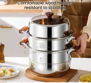 28cm Stainless Steel Food Steamer With Resistant Wood Handle