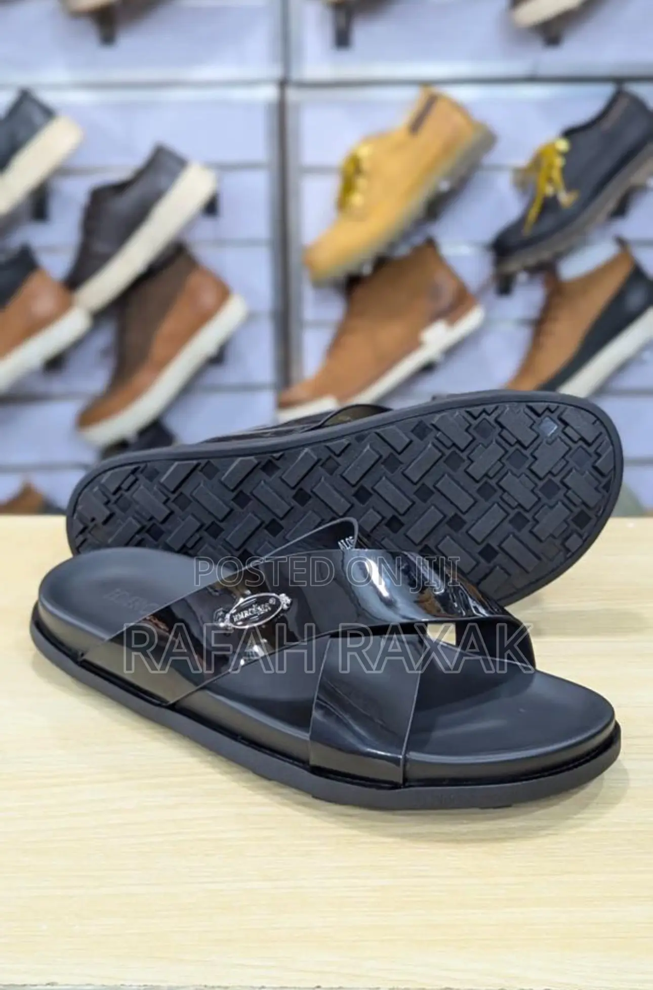 Black Men’S Hermes Shinny Cross Sandals