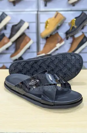 Black Men’S Hermes Shinny Cross Sandals