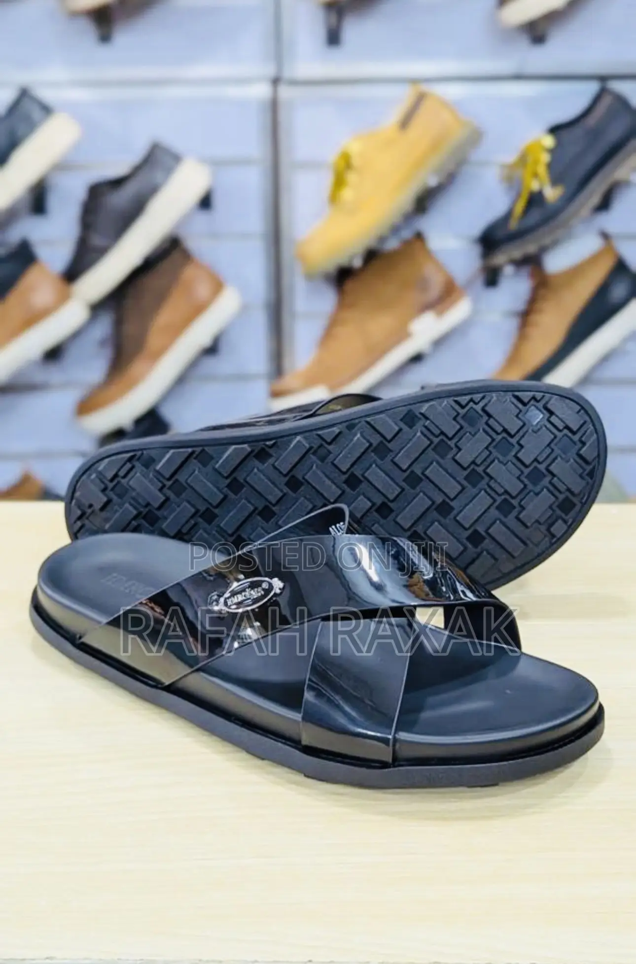 Black Men’S Hermes Shinny Cross Sandals