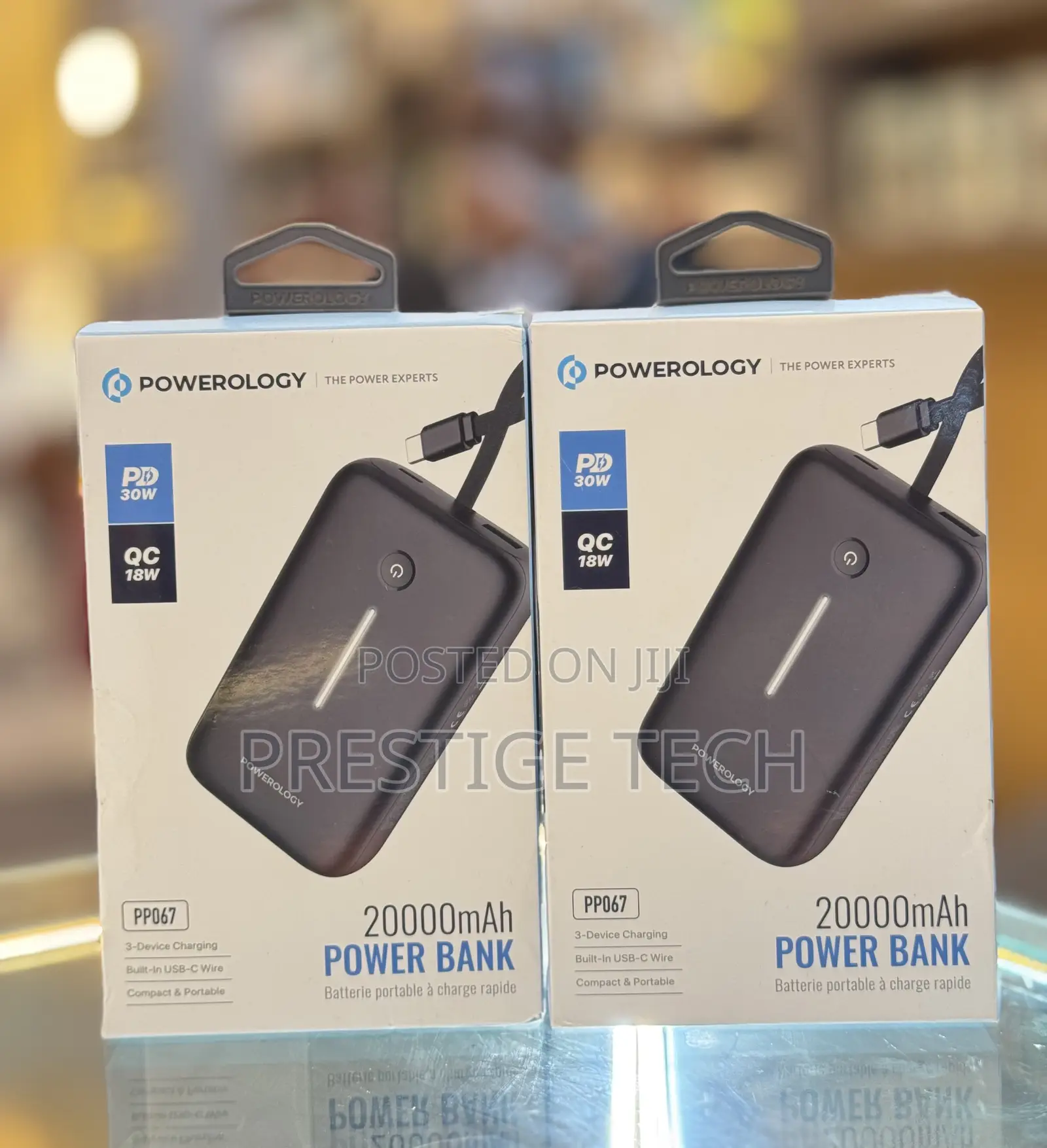 Powerology 20,000mah Power Bank 30w With Inbuilt Usb C Cable
