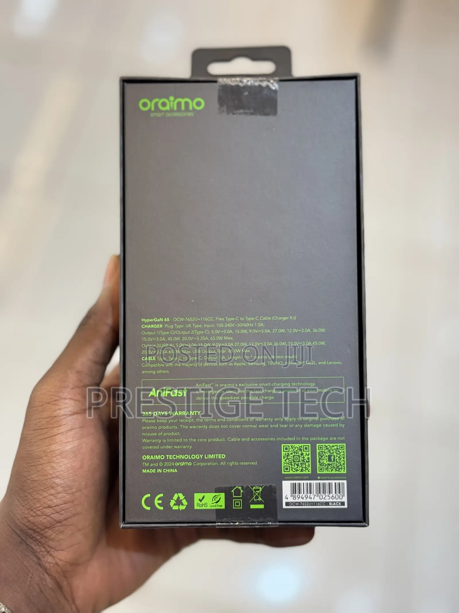 Oraimo 65w Hyper Gan Charger With Type C Cable Phones