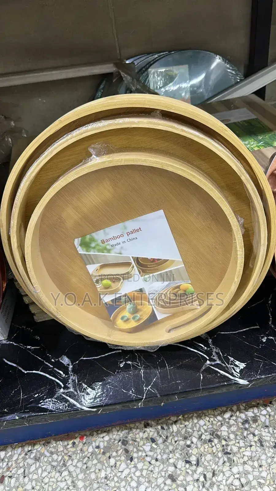 Round Wooden Tray Set