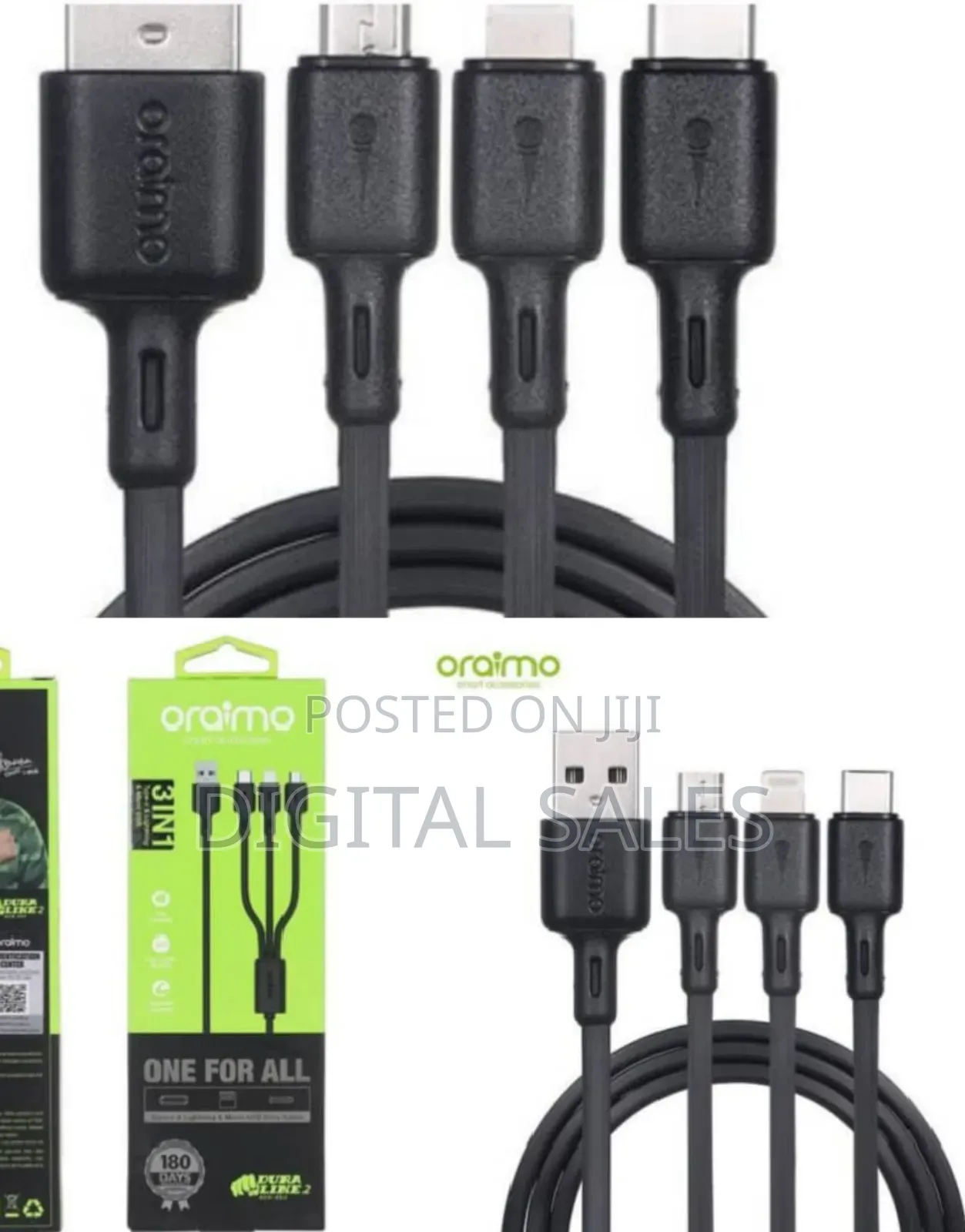 Oraimo 3in1 Usb Type C,Usb Charging Data Cable - Black