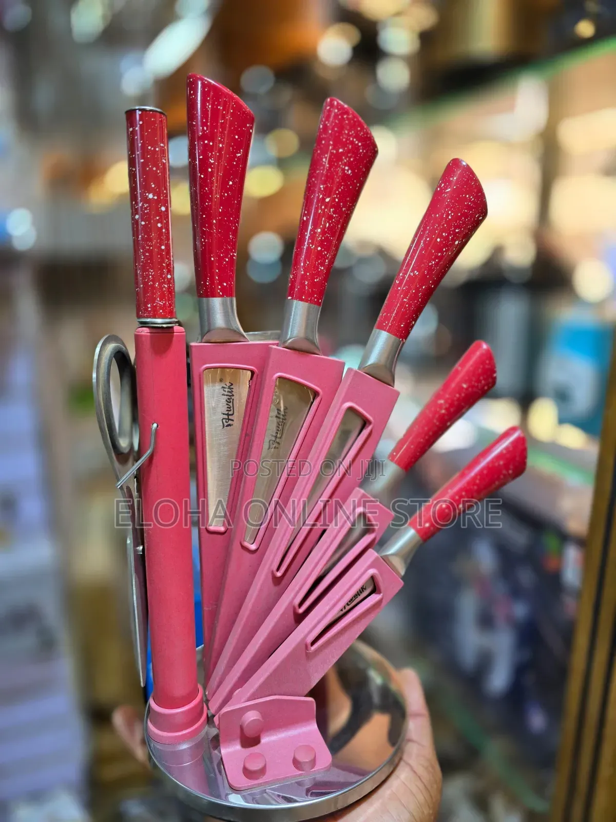 7-Piece Kitchen Knife Set With a Red and Silver Color S