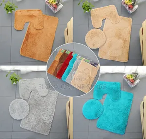 3-Piece Solid Bathroom Bath Mat Contour Rug Set