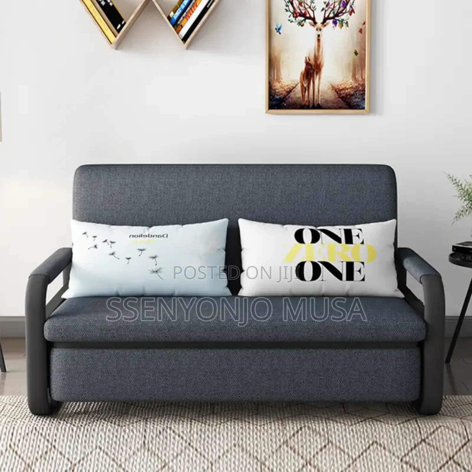 Folding 2-Seater Sofa Bed 5by6 With Pillow and Wheels - 1.8m