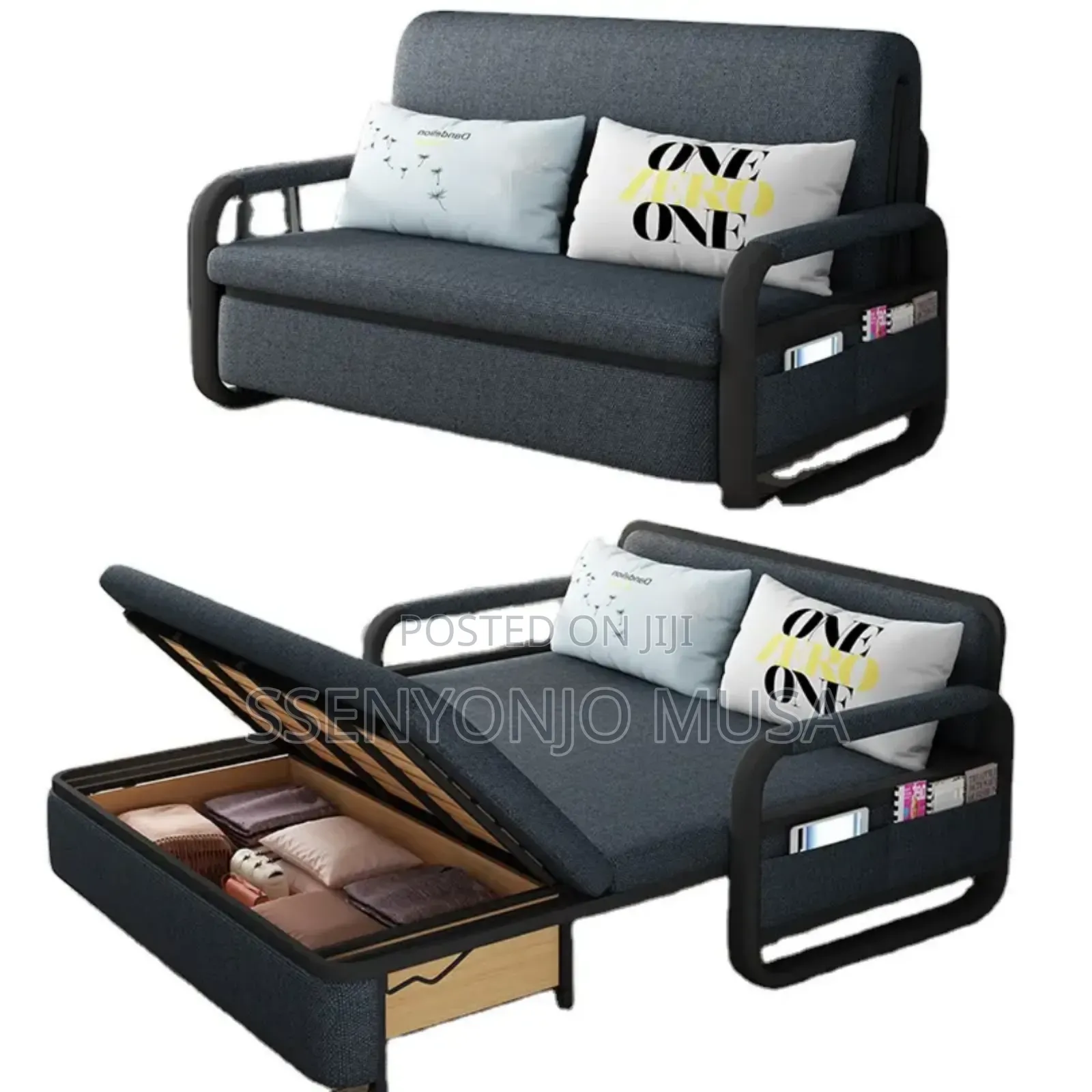 Folding 2-Seater Sofa Bed 5by6 With Pillow and Wheels - 1.8m