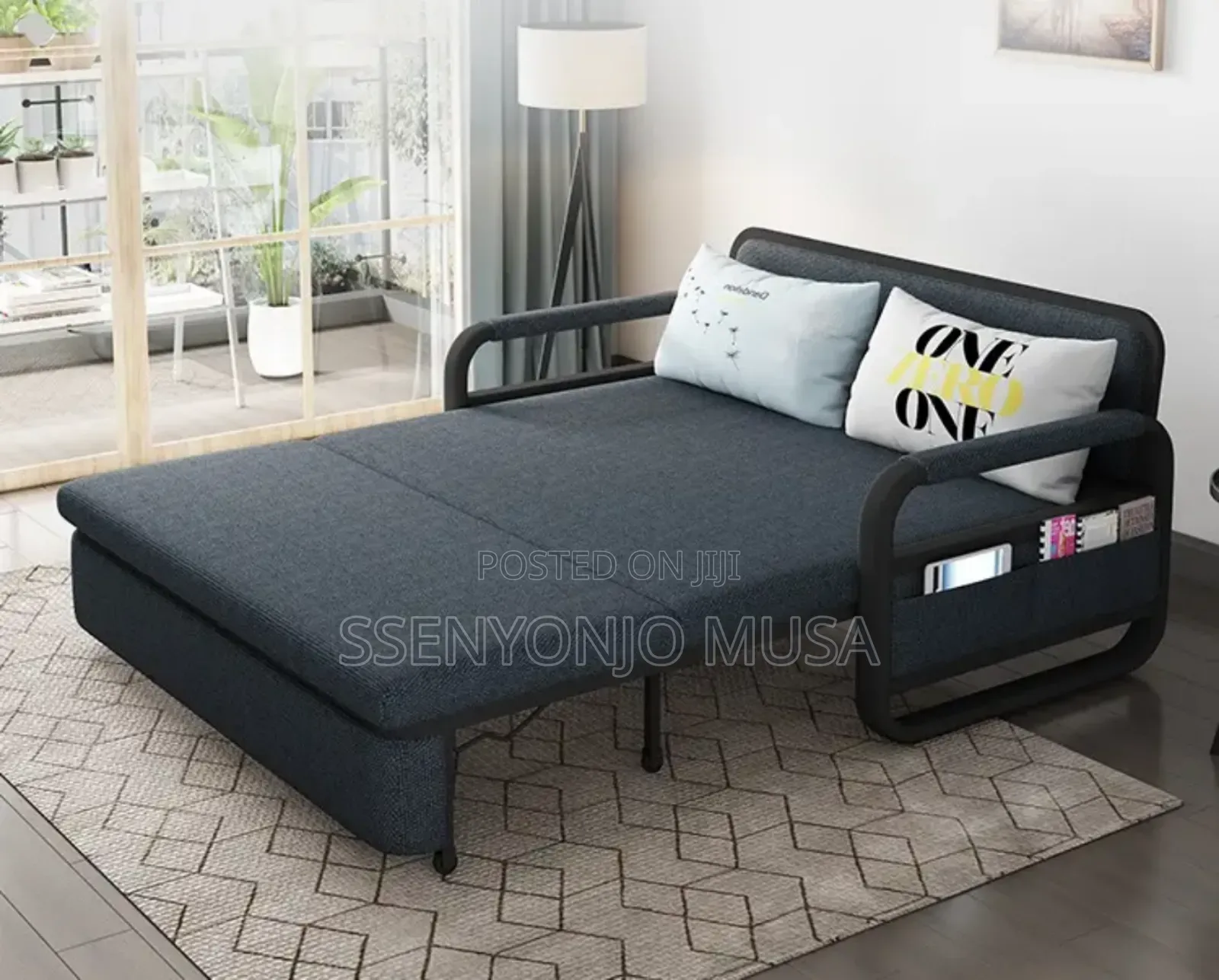 Folding 2-Seater Sofa Bed 5by6 With Pillow and Wheels - 1.8m